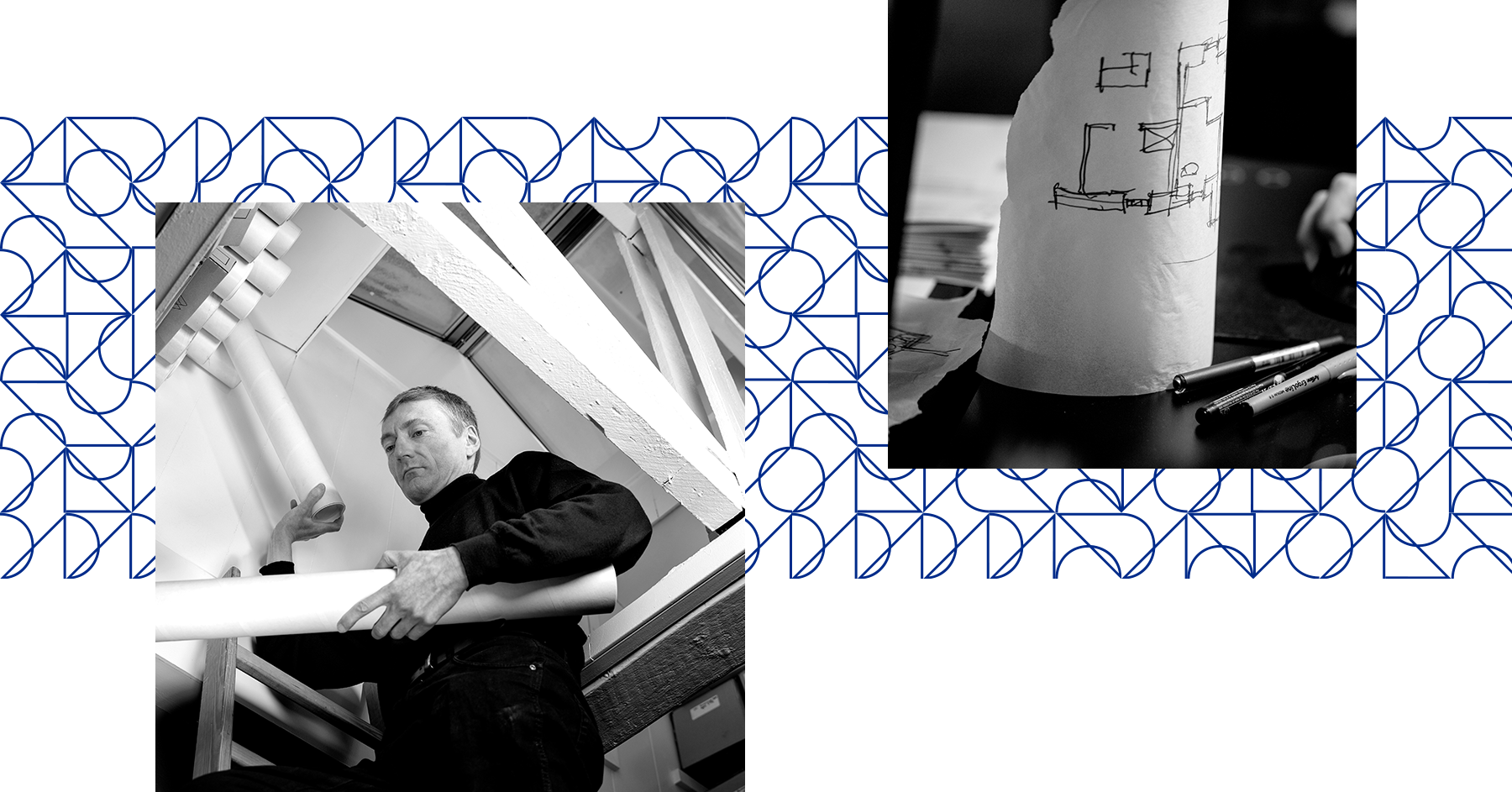 Visuel illustration af eksekveringen af Dreyer Arkitekters identitet på deres hjemmeside.